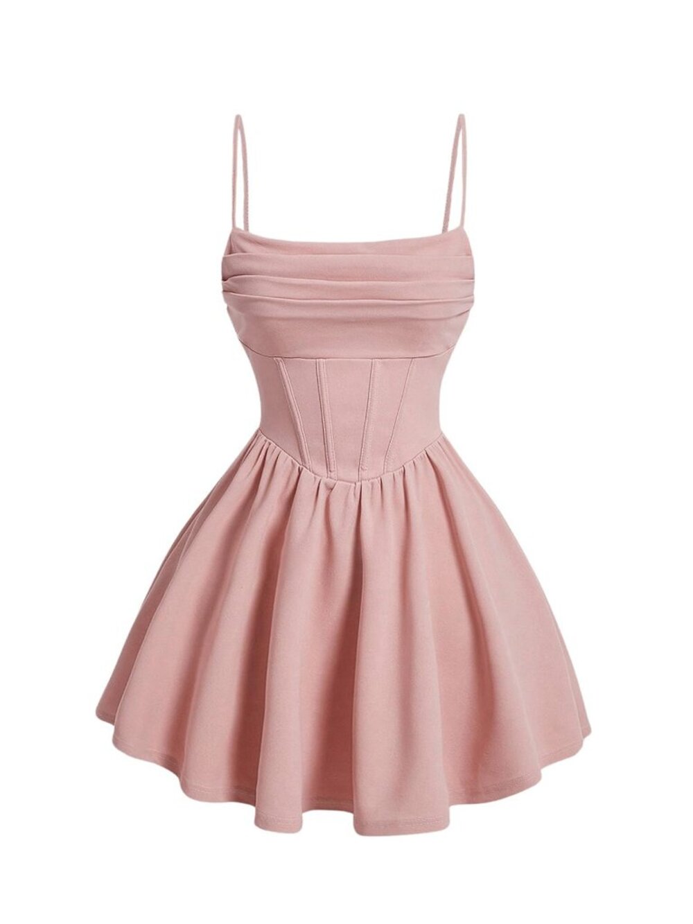 Pink Ruched Corset Mini Dress Y2K Fit & Flare Party Cocktail Cami Dress